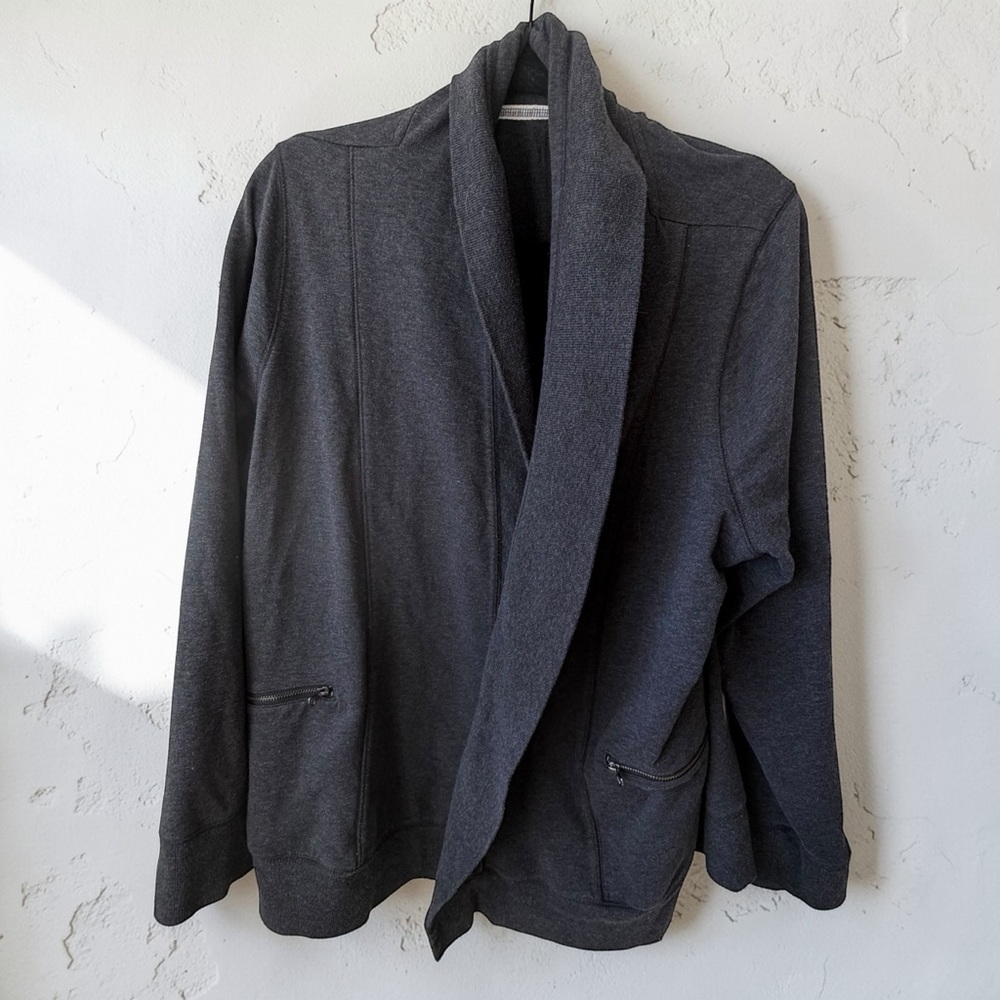 Lane Bryant Open Front Cardigan Jacket Womens 22/24 Gray Shawl Collar Zip Pocket
